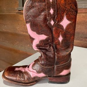Ferrini Womens Size 7 B Leather Square Toe Pull On Cowboy Boots